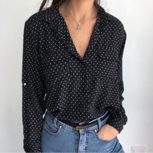 Zara Black White Polka Dot Button Up Shirt Blouse